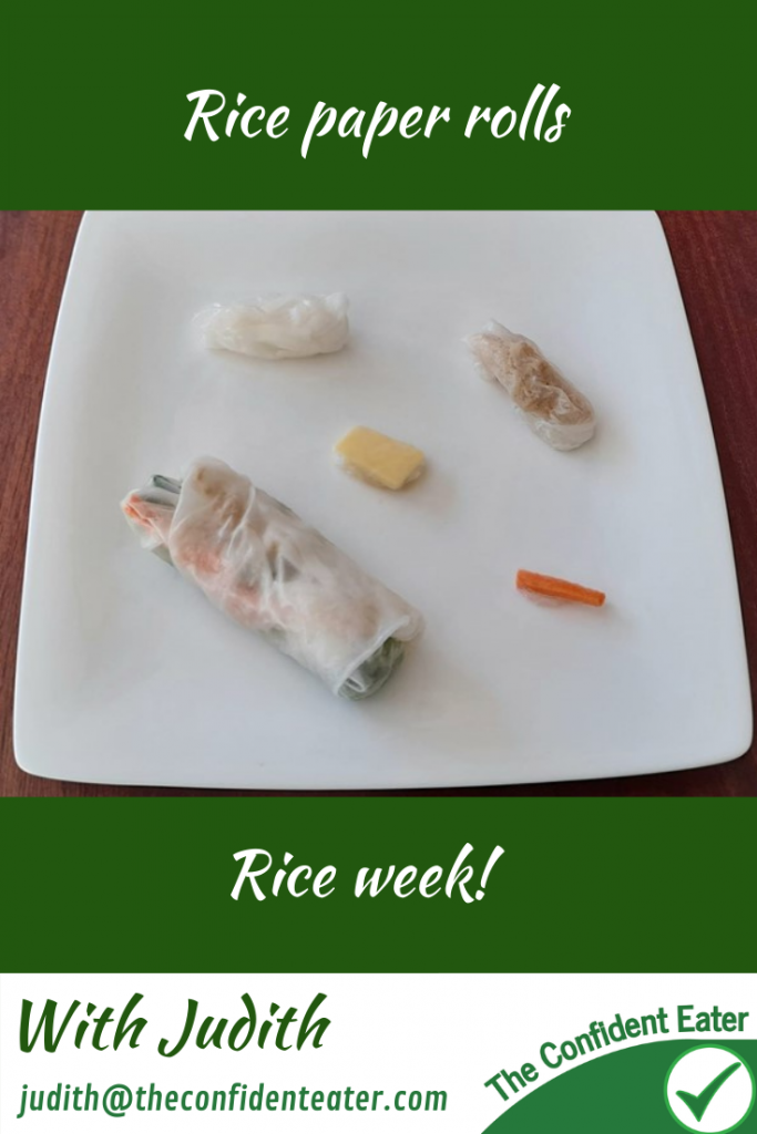 Rice paper rolls - recipe for picky eaters and fussy eaters #ricepaperrolls, #funrice, #ricerecipe, #funfoodsforpickyeaters, #funfoodsdforfussyeaters, #Recipesforpickyeaters, #helpforpickyeaters, #helpforpickyeating, #Foodforpickyeaters, #theconfidenteater, #wellington, #NZ, #judithyeabsley, #helpforfussyeating, #helpforfussyeaters, #fussyeater, #fussyeating, #pickyeater, #pickyeating, #supportforpickyeaters, #winnerwinnerIeatdinner, #creatingconfidenteaters, #newfoods, #bookforpickyeaters, #thecompleteconfidenceprogram, #thepickypack